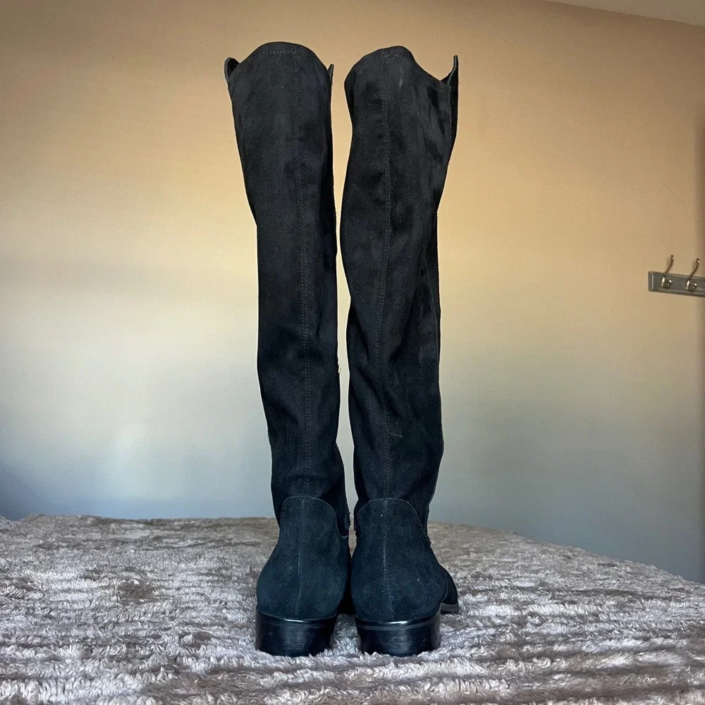 Karl Lagerfeld Paris Skylar Women 14 M Black Suede Knee‎ High Boots Minimalist